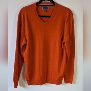 Club Room Merino Wool Bright Orange V- Neck Sweater  Fine Knit Texture Size M